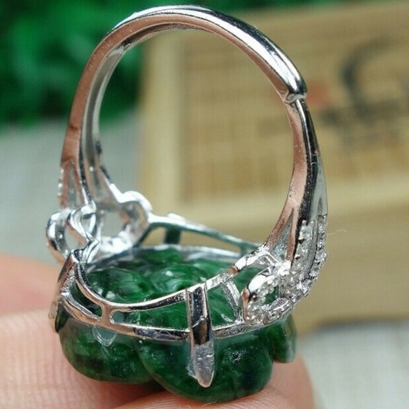 Certified Green 100% Natural A jadeite jade Ring S925 silver 戒指（Free Size） - Picture 9 of 12